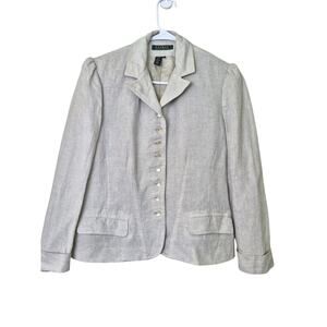 Vintage Lauren Ralph Lauren Linen Blazer Womens Sz 10 Gray Romantic Luxury Y2K